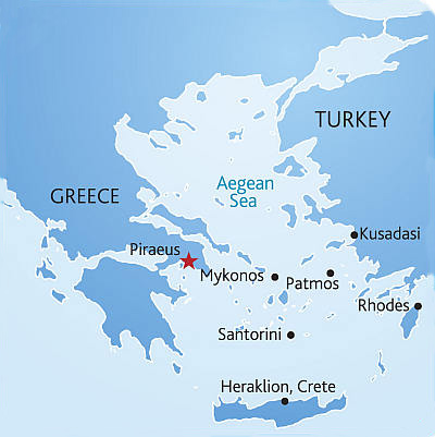4 Days Cruise from Piraeus - Athens (Greece),  Mykonos (Greece),Kusadasi - Ephessos (Turkey), Patmos (Greece),&nbsp;Rhodes (Greece), Heraklion - Crete (Greece), &nbsp;Santorini (Greece),
