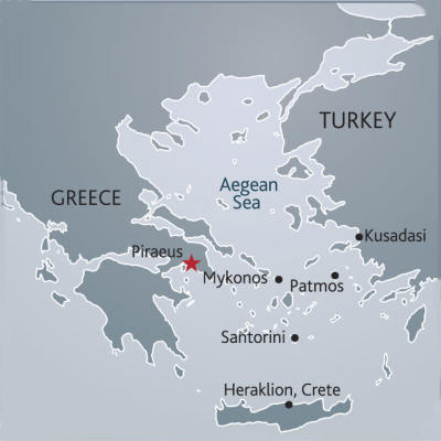 3 Days Cruise from Piraeus - Athens (Greece), Mykonos (Greece), Heraklion (Greece), Santorini (Greece), Patmos (Greece), Kusadasi (Turkey), Piraeus - Athens (Greece).